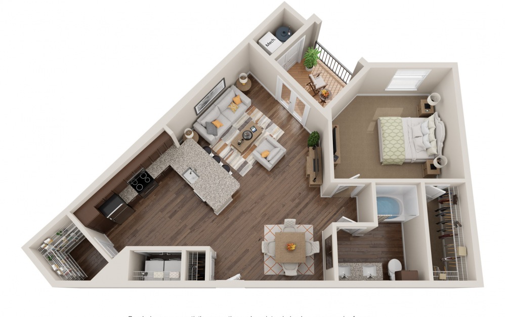 Clare - 1 bedroom floorplan layout with 1 bath and 836 square feet.